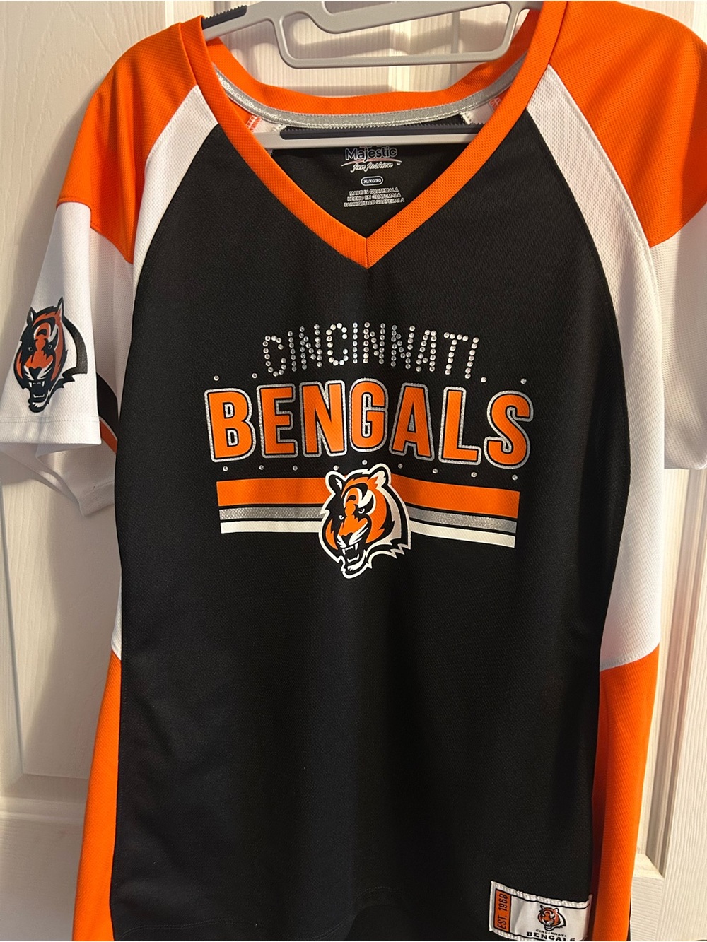 Majestic Black & Orange Cincinnati Bengals Sequin Logo Tee